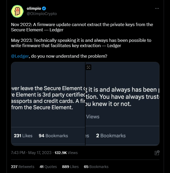 Ledger clarifies how its firmware works after deleted tweet controversy image 119
