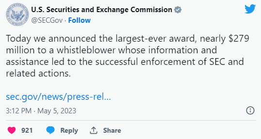 SEC issues record whistleblower award of $279M image 35