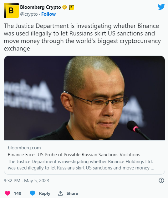 US Justice Department investigating Binance for violating Russian sanctions image 38