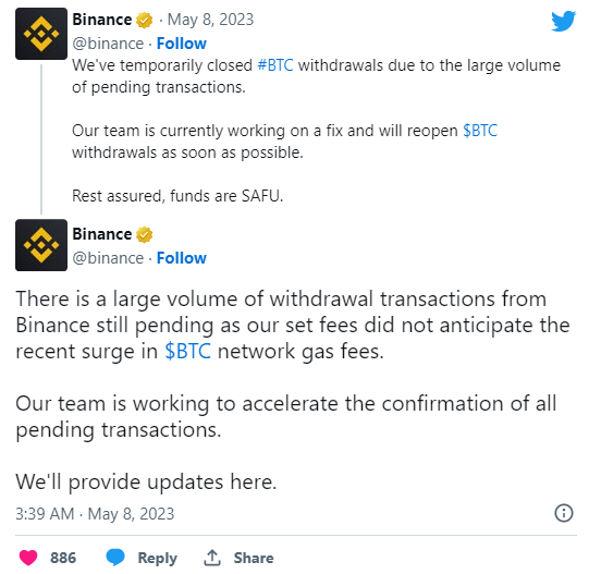 Binance halts Bitcoin withdrawals for the second time in 12 hours image 49