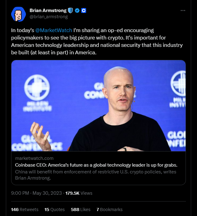 <strong>China to Gain Most from Restrictive US Crypto Regulations, Says Coinbase CEO</strong> image 2