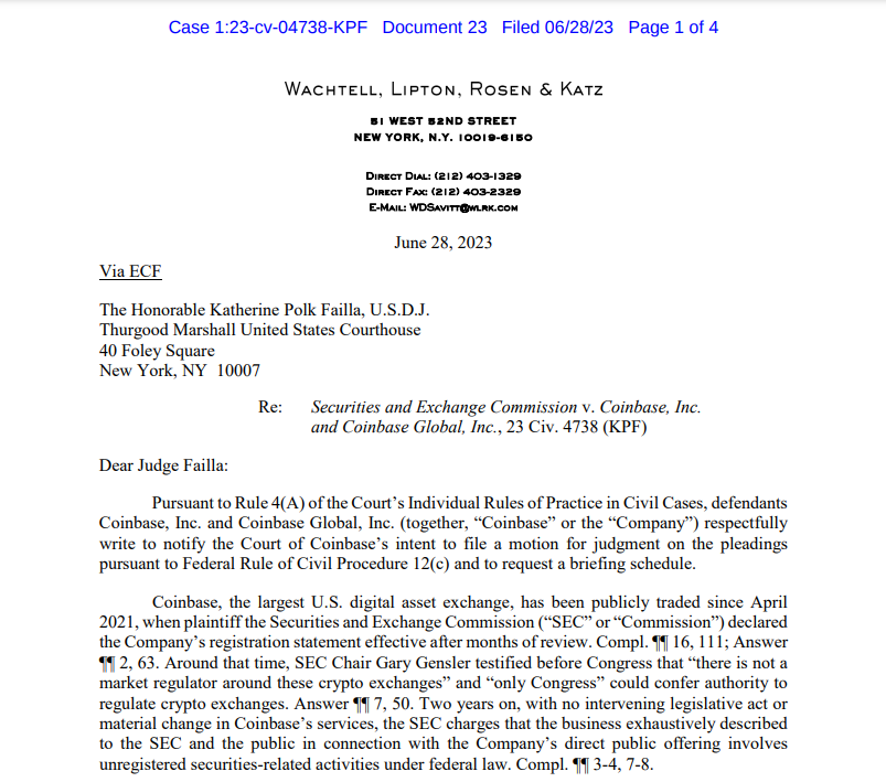 SEC to File Response to Coinbase's Legal Defense in Landmark Crypto Lawsuit on July 13th image 244