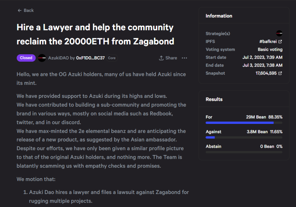AzukiDAO Launches Proposal to Recover 20,000 ETH from Founder ‘Zagabond’ image 17