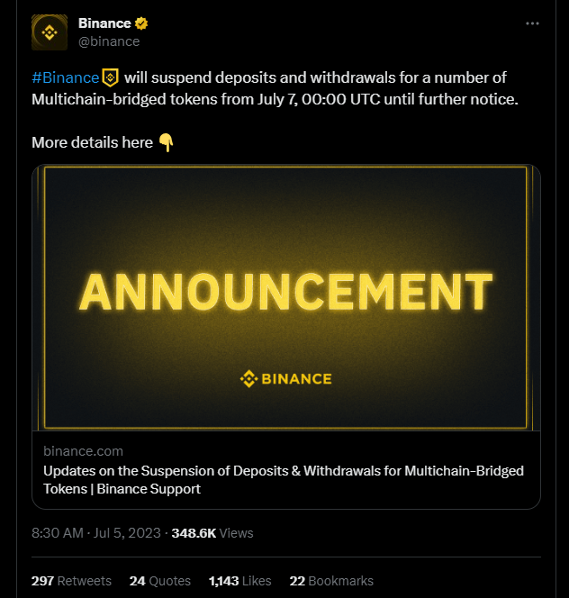 Binance Issues Temporary Suspension of Multichain Token Services image 35